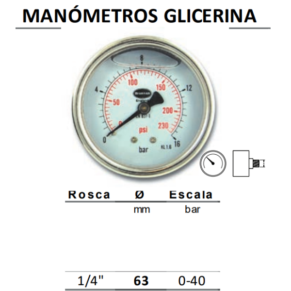63mm MANOMETRO GLICERINA...
